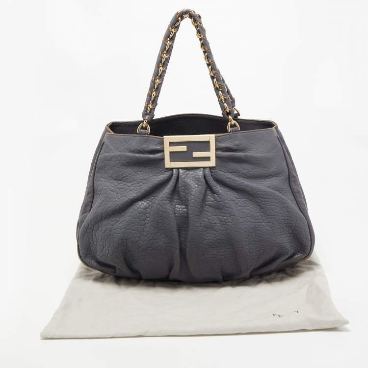 Pre Owned Fendi Light Blue Textured Leather Large Mia Hobo