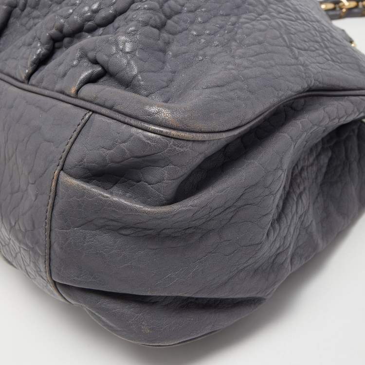 Pre Owned Fendi Light Blue Textured Leather Large Mia Hobo