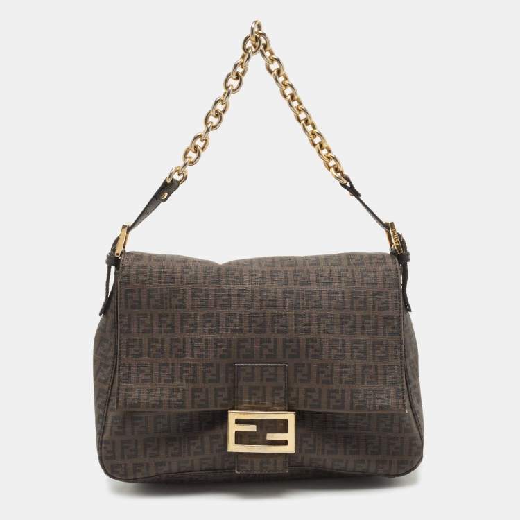 Pre Owned Fendi Tobacco Zuchinno Coated Canvas Mama Flap Shoulder Bag
