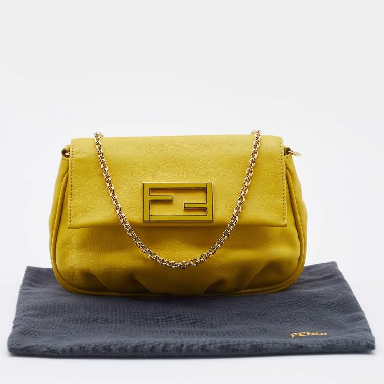 Pre Owned Fendi Yellow Leather Fendista Pochette Crossbody Bag
