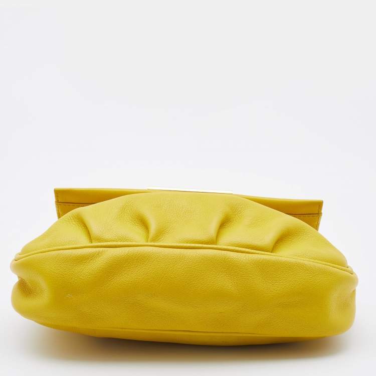 Pre Owned Fendi Yellow Leather Fendista Pochette Crossbody Bag