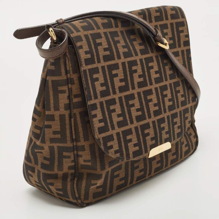 Pre Owned Fendi Tobacco Zucca Canvas and Leather Flap Crossbody Bag