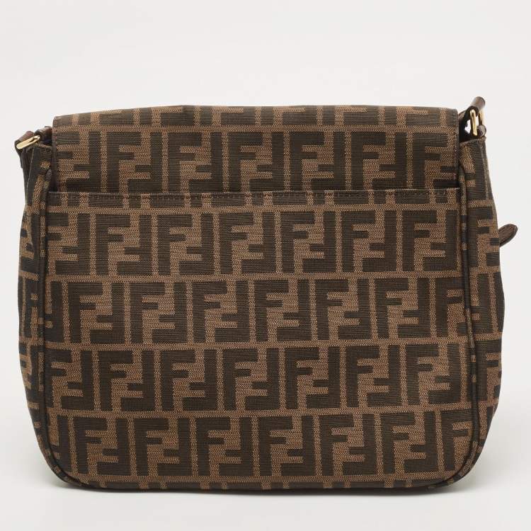 Pre Owned Fendi Tobacco Zucca Canvas and Leather Flap Crossbody Bag