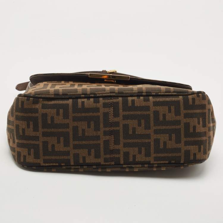 Pre Owned Fendi Tobacco Zucca Canvas and Leather Flap Crossbody Bag