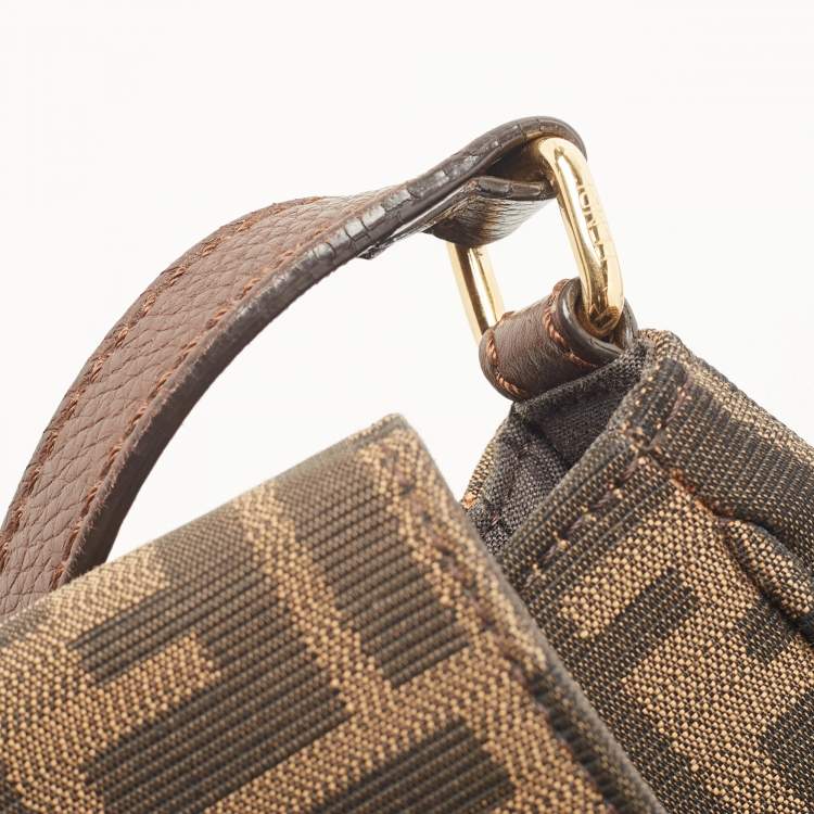 Pre Owned Fendi Tobacco Zucca Canvas and Leather Flap Crossbody Bag