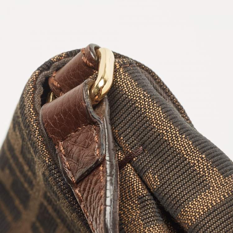 Pre Owned Fendi Tobacco Zucca Canvas and Leather Flap Crossbody Bag