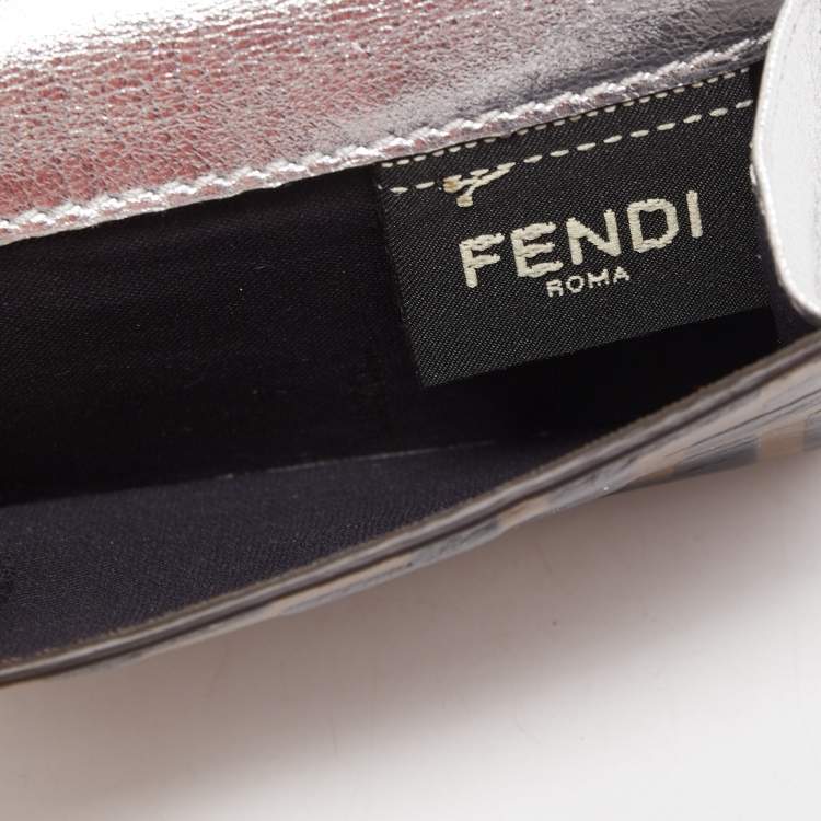Pre Owned Fendi Silver/Tobacco Zucca Leather Micro F Trifold Wallet