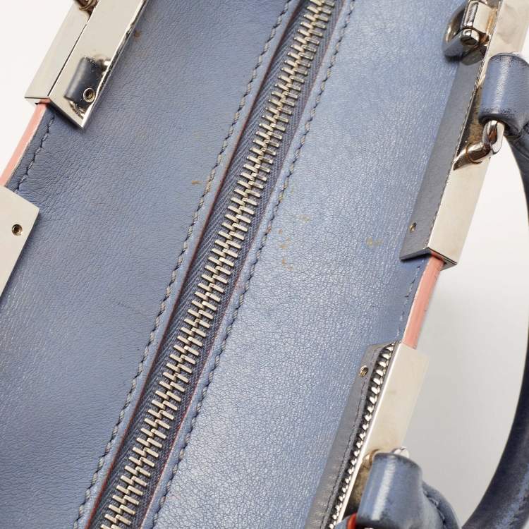 Pre Owned Fendi Deep Sky Blue Leather Multicolor Trims Mini 3Jours Tote