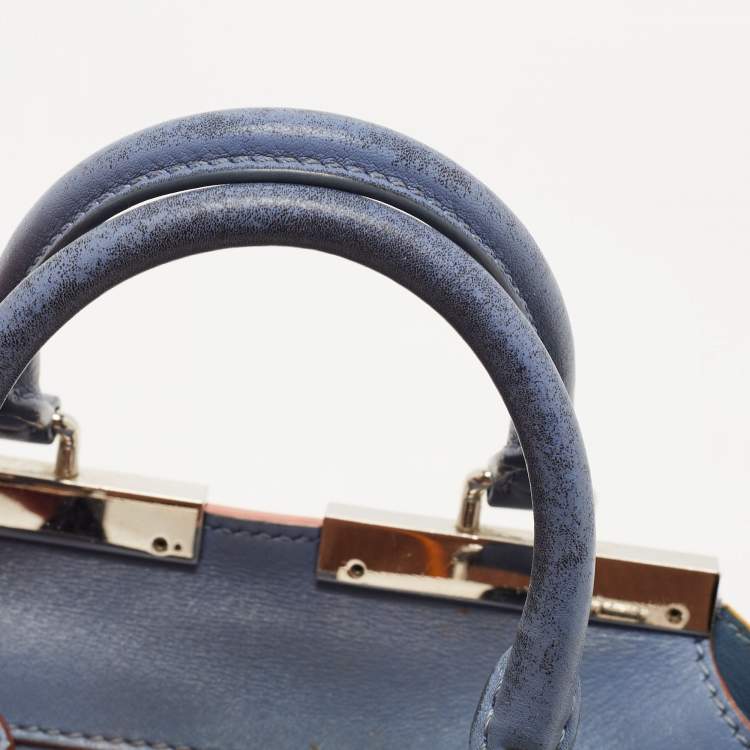 Pre Owned Fendi Deep Sky Blue Leather Multicolor Trims Mini 3Jours Tote