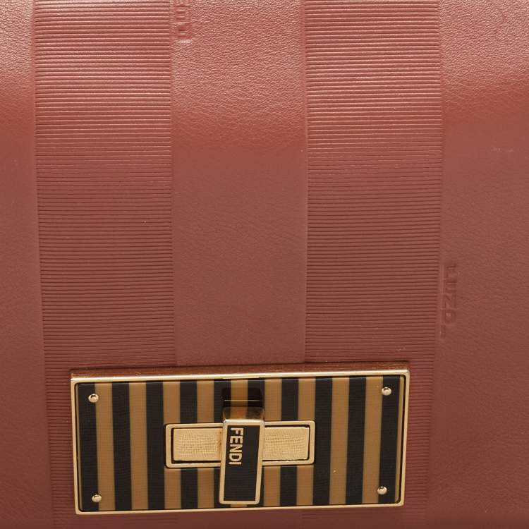Pre Owned Fendi Old Rose Pequin Embossed Leather Small Claudia Flap Bag