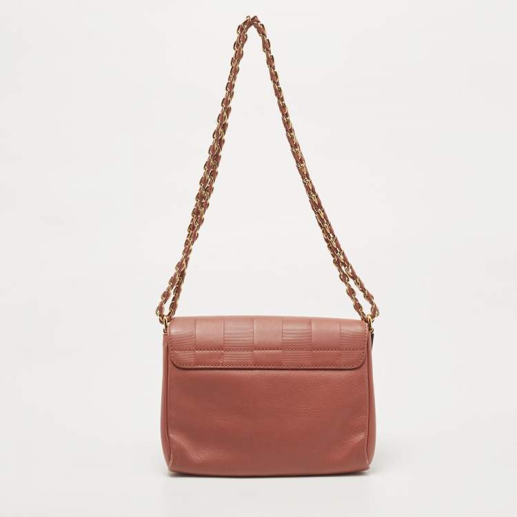 Pre Owned Fendi Old Rose Pequin Embossed Leather Small Claudia Flap Bag
