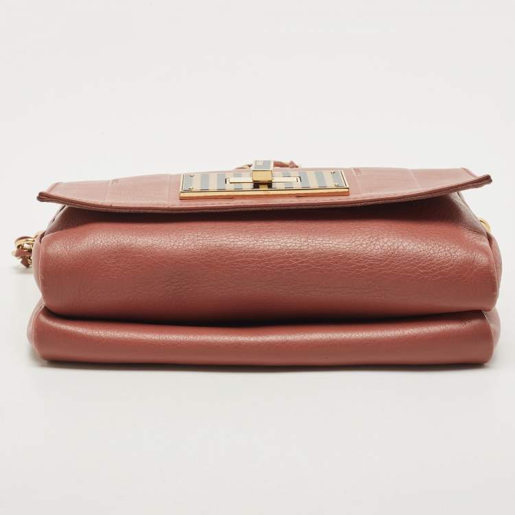 Pre Owned Fendi Old Rose Pequin Embossed Leather Small Claudia Flap Bag