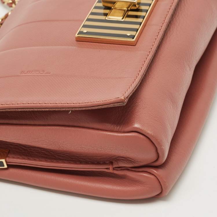 Pre Owned Fendi Old Rose Pequin Embossed Leather Small Claudia Flap Bag