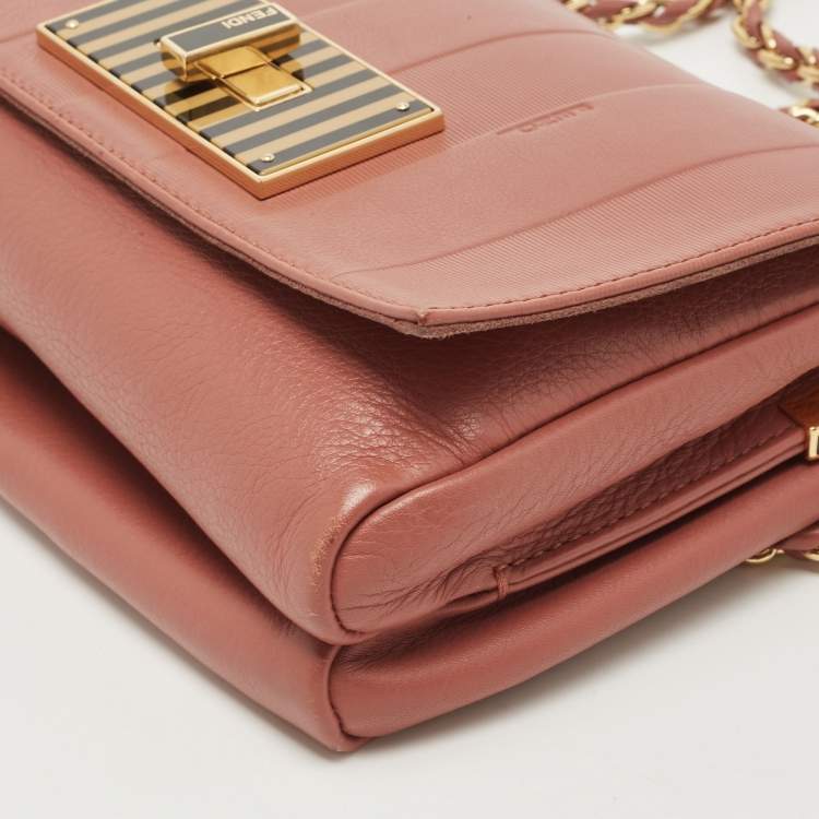 Pre Owned Fendi Old Rose Pequin Embossed Leather Small Claudia Flap Bag