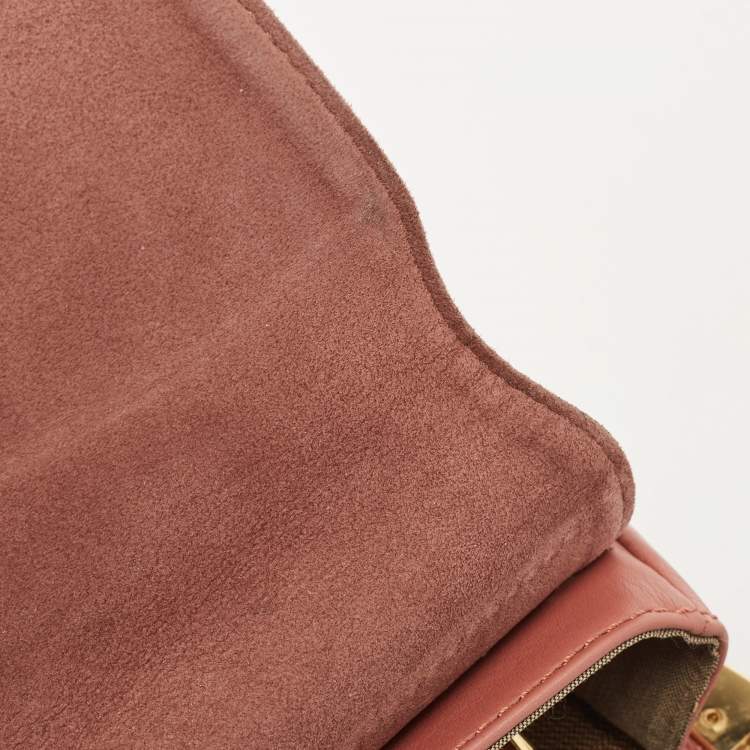 Pre Owned Fendi Old Rose Pequin Embossed Leather Small Claudia Flap Bag