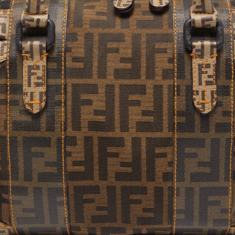 Pre Owned Fendi Brown Zucca Canvas and Coated Canvas Boston Bag
