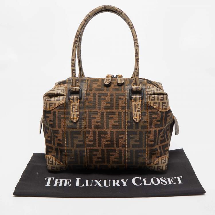 Pre Owned Fendi Brown Zucca Canvas and Coated Canvas Boston Bag