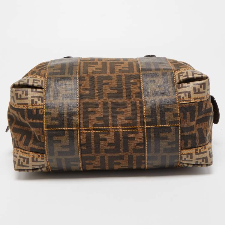 Pre Owned Fendi Brown Zucca Canvas and Coated Canvas Boston Bag