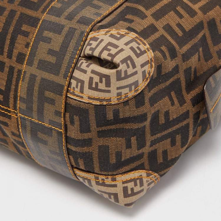 Pre Owned Fendi Brown Zucca Canvas and Coated Canvas Boston Bag