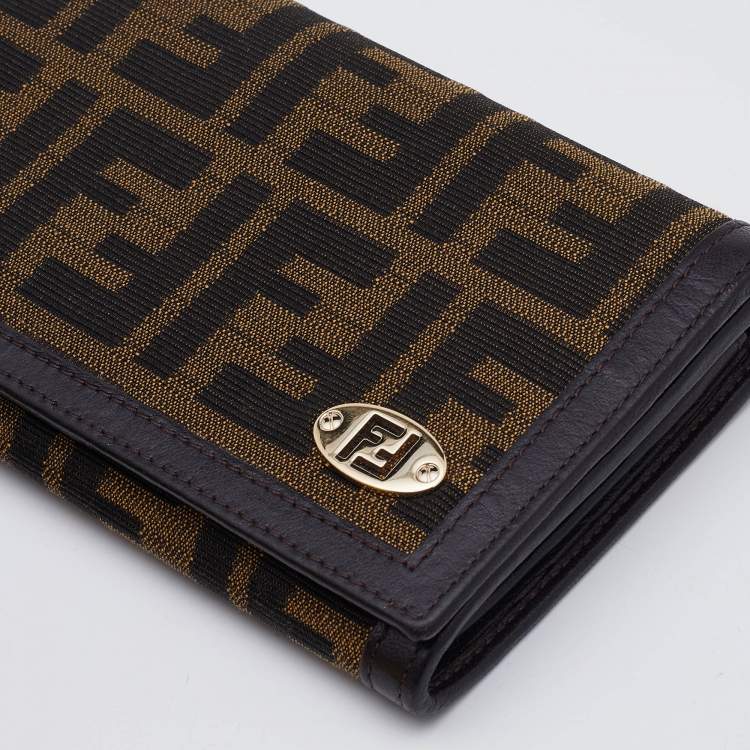 Pre Owned Fendi Tobacco Zucca Canvas and Leather Flap Continental Wallet