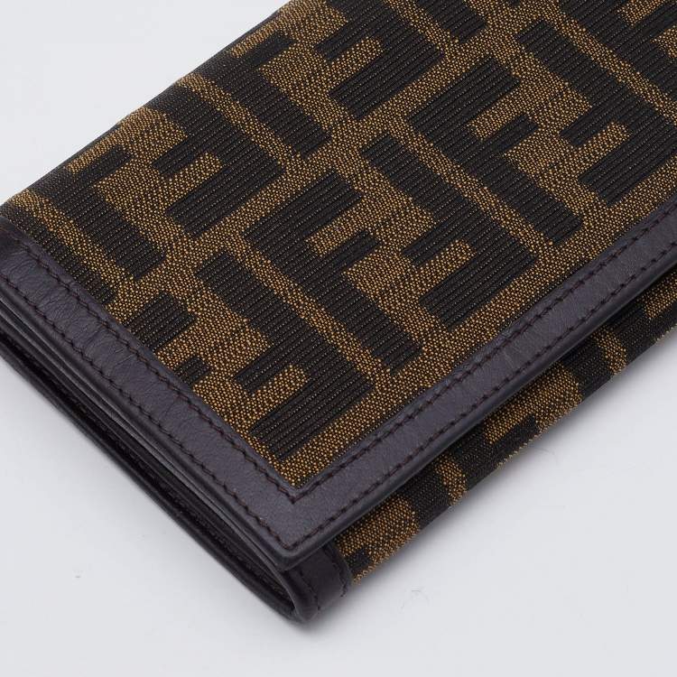 Pre Owned Fendi Tobacco Zucca Canvas and Leather Flap Continental Wallet