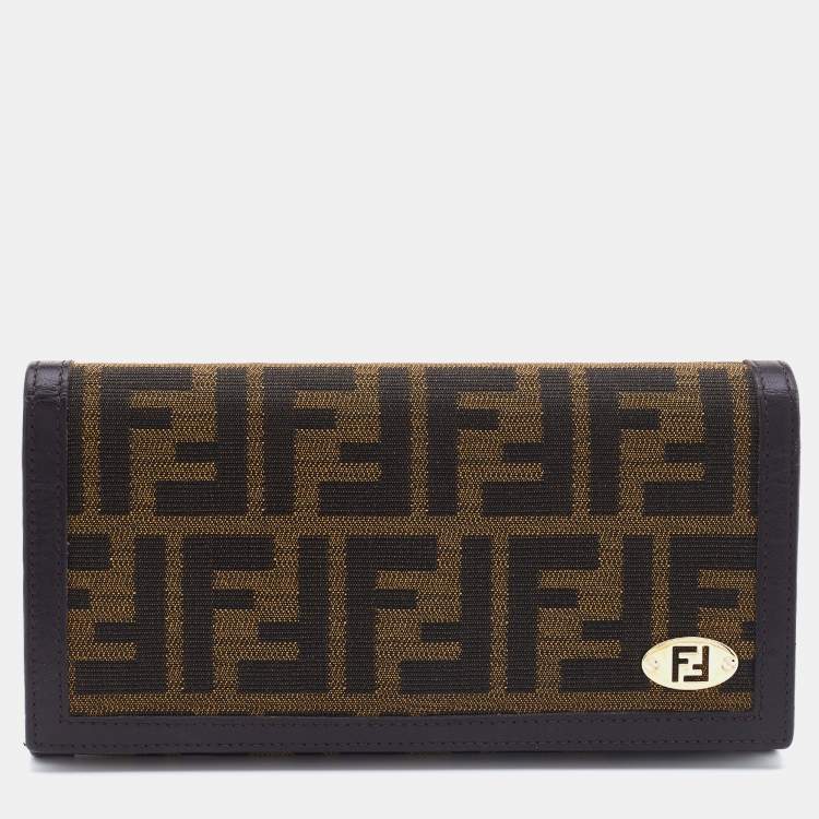 Pre Owned Fendi Tobacco Zucca Canvas and Leather Flap Continental Wallet