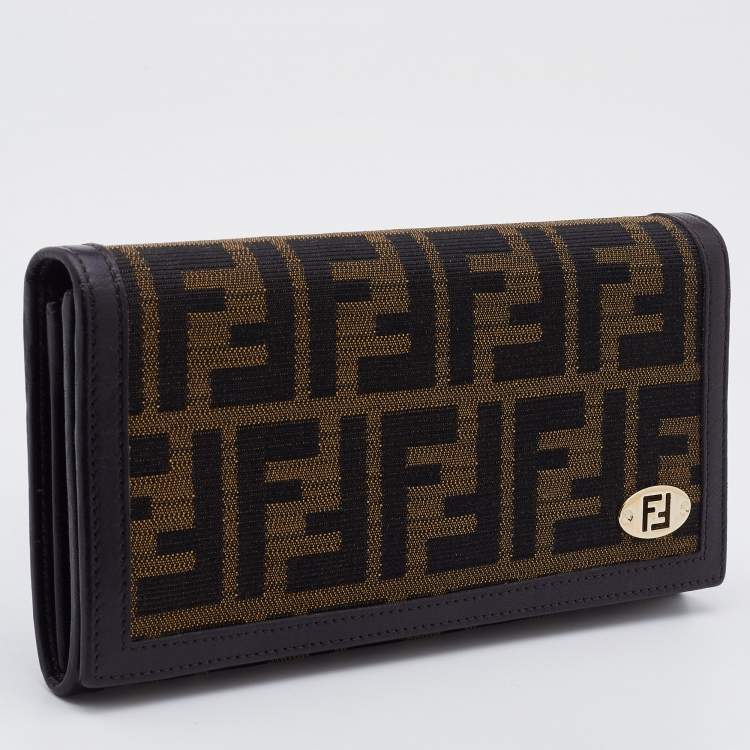 Pre Owned Fendi Tobacco Zucca Canvas and Leather Flap Continental Wallet