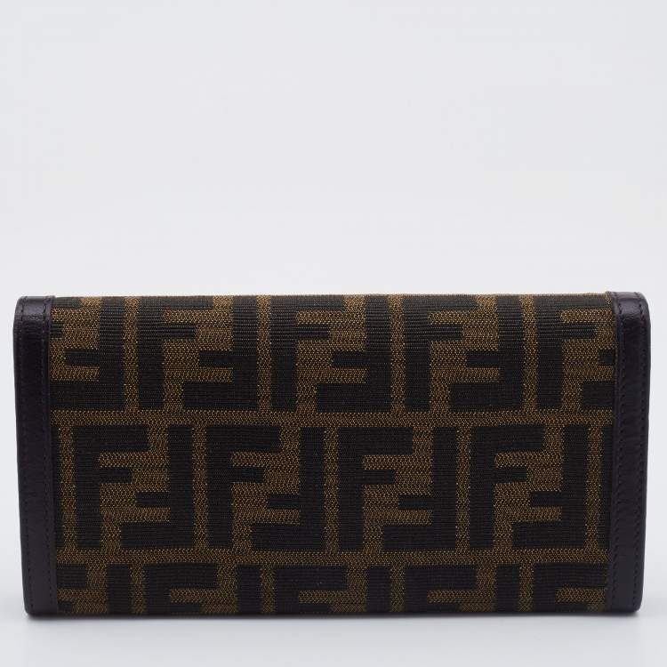 Pre Owned Fendi Tobacco Zucca Canvas and Leather Flap Continental Wallet