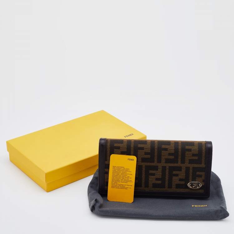 Pre Owned Fendi Tobacco Zucca Canvas and Leather Flap Continental Wallet