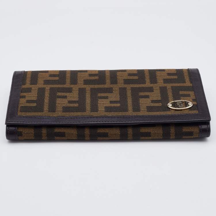 Pre Owned Fendi Tobacco Zucca Canvas and Leather Flap Continental Wallet