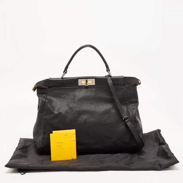 Pre Owned Fendi Black Leather Large Peekaboo Top Handle Bag