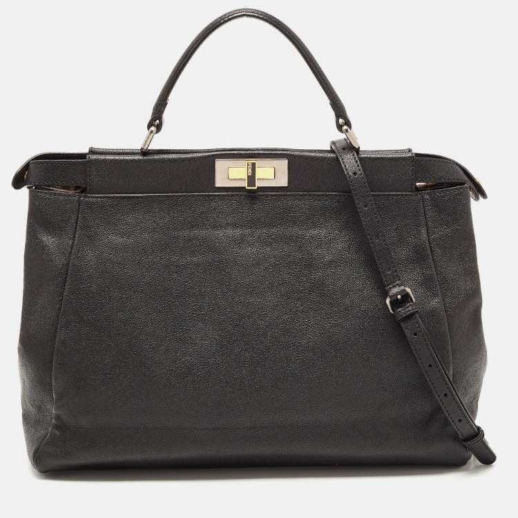 Pre Owned Fendi Black Leather Large Peekaboo Top Handle Bag