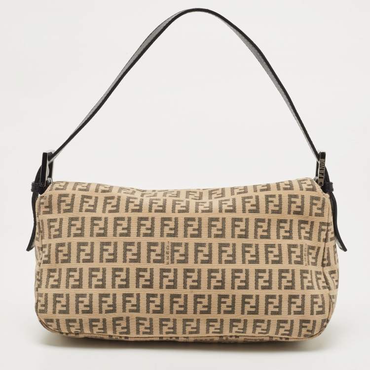 Pre Owned Fendi Black/Beige Zucchino Canvas Mama Baguette Shoulder Bag