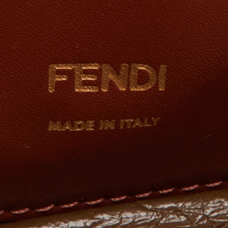 Pre Owned Fendi White/Olive Green Perforeted Leather Small Kan U Shoulder Bag