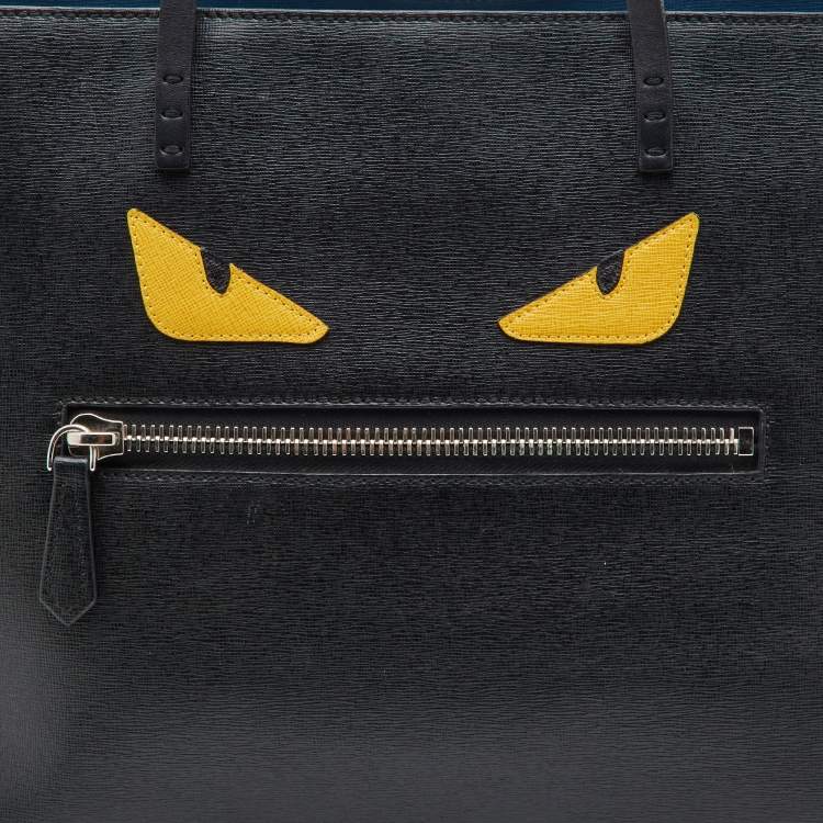 Pre Owned Fendi Black/Blue Leather Monster Roll Tote