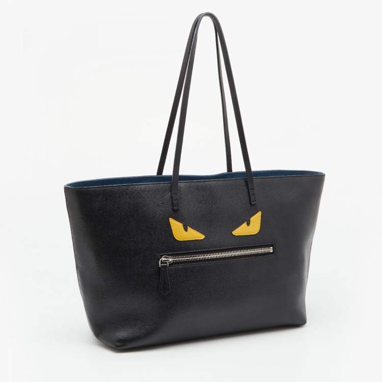 Pre Owned Fendi Black/Blue Leather Monster Roll Tote