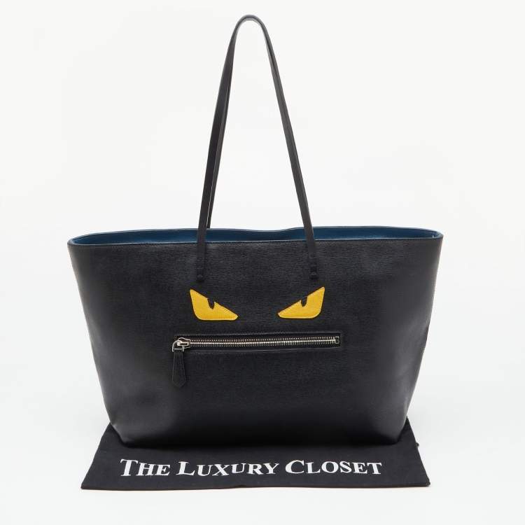 Pre Owned Fendi Black/Blue Leather Monster Roll Tote