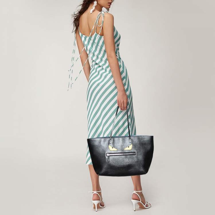 Pre Owned Fendi Black/Blue Leather Monster Roll Tote