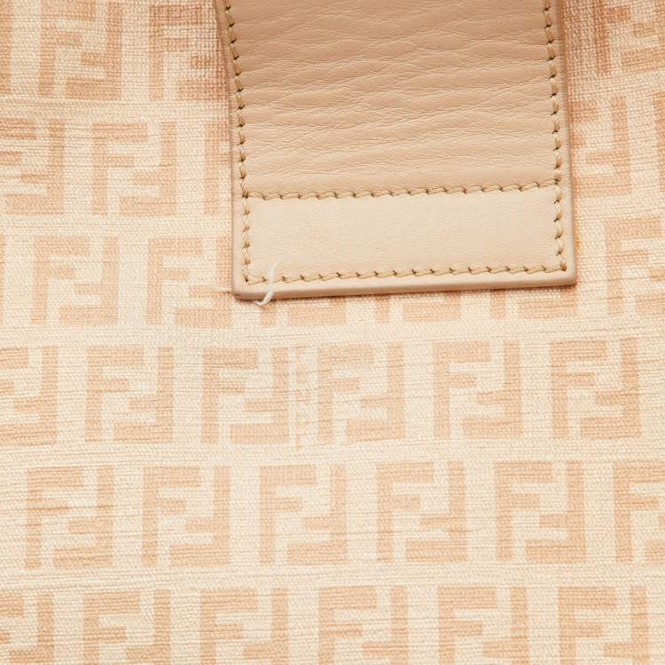 Pre Owned Fendi Beige Zucchino Coated Canvas and Leather Chiusura Hobo