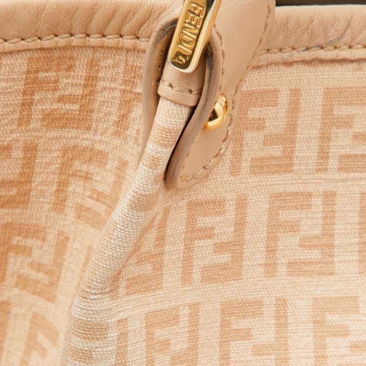 Pre Owned Fendi Beige Zucchino Coated Canvas and Leather Chiusura Hobo