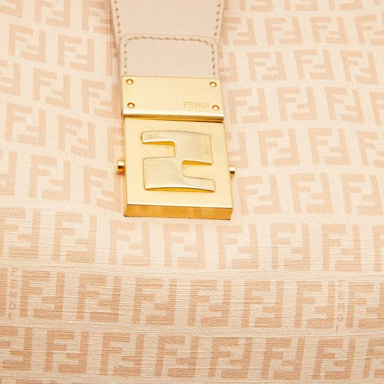Pre Owned Fendi Beige Zucchino Coated Canvas and Leather Chiusura Hobo