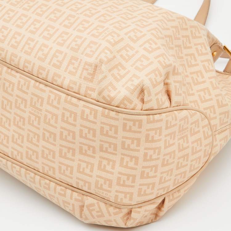 Pre Owned Fendi Beige Zucchino Coated Canvas and Leather Chiusura Hobo