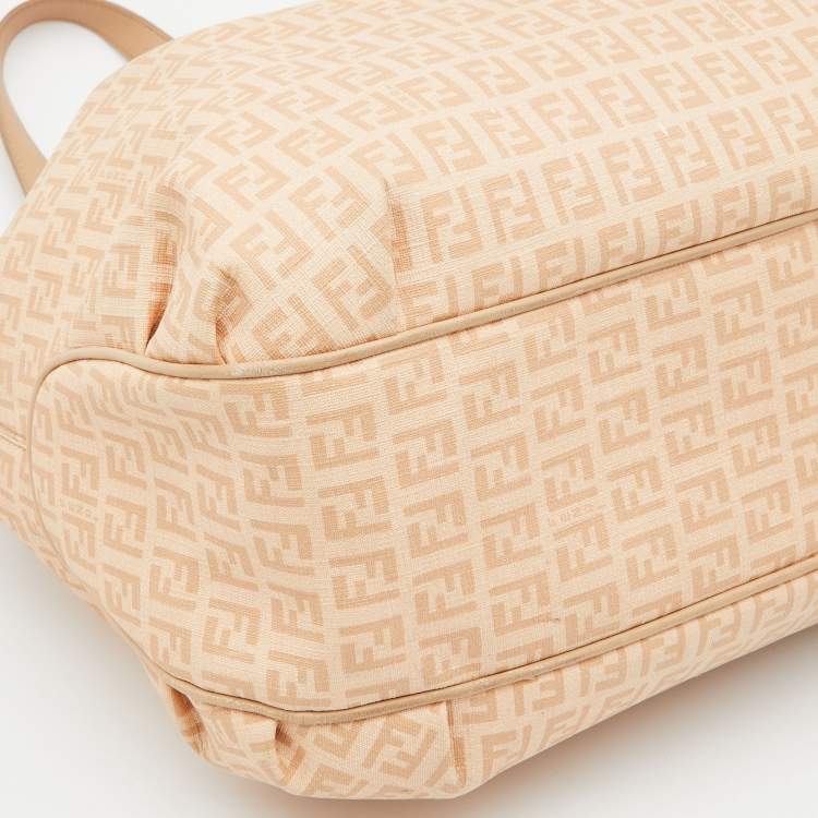Pre Owned Fendi Beige Zucchino Coated Canvas and Leather Chiusura Hobo