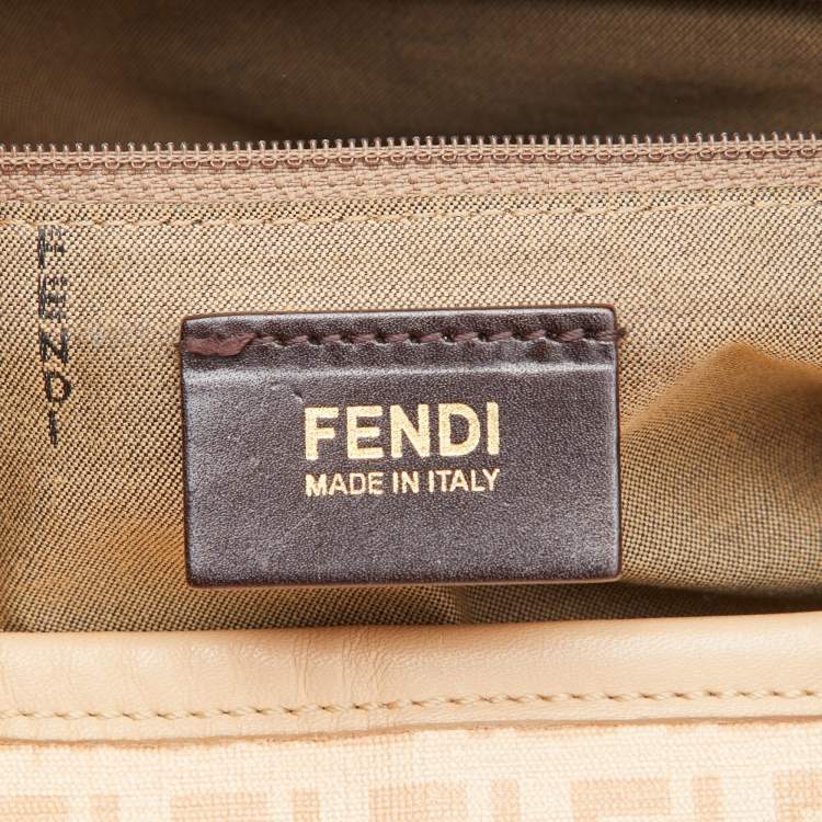 Pre Owned Fendi Beige Zucchino Coated Canvas and Leather Chiusura Hobo