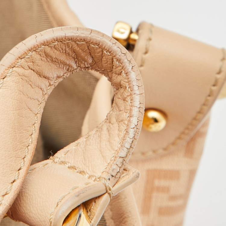 Pre Owned Fendi Beige Zucchino Coated Canvas and Leather Chiusura Hobo