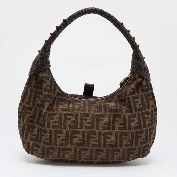 Pre Owned Fendi Brown Zucca Canvas and Leather Spy Hobo Bag