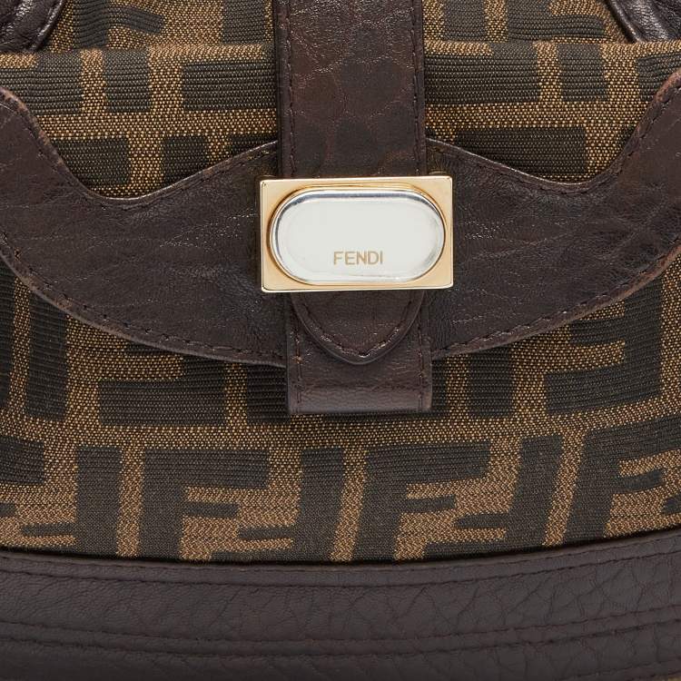 Pre Owned Fendi Brown Zucca Canvas and Leather Spy Hobo Bag
