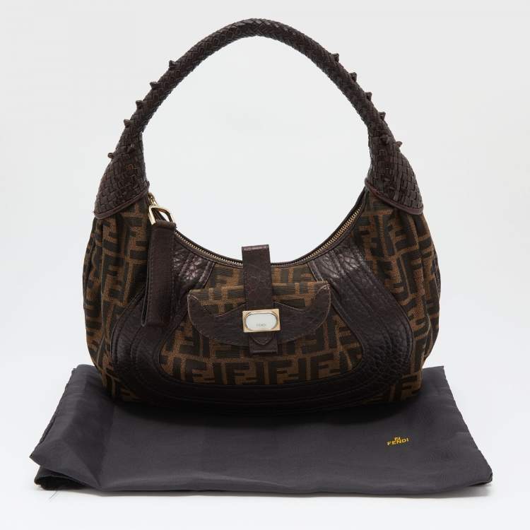 Pre Owned Fendi Brown Zucca Canvas and Leather Spy Hobo Bag