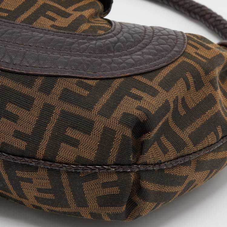 Pre Owned Fendi Brown Zucca Canvas and Leather Spy Hobo Bag