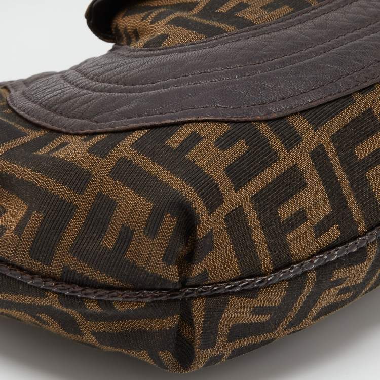 Pre Owned Fendi Brown Zucca Canvas and Leather Spy Hobo Bag